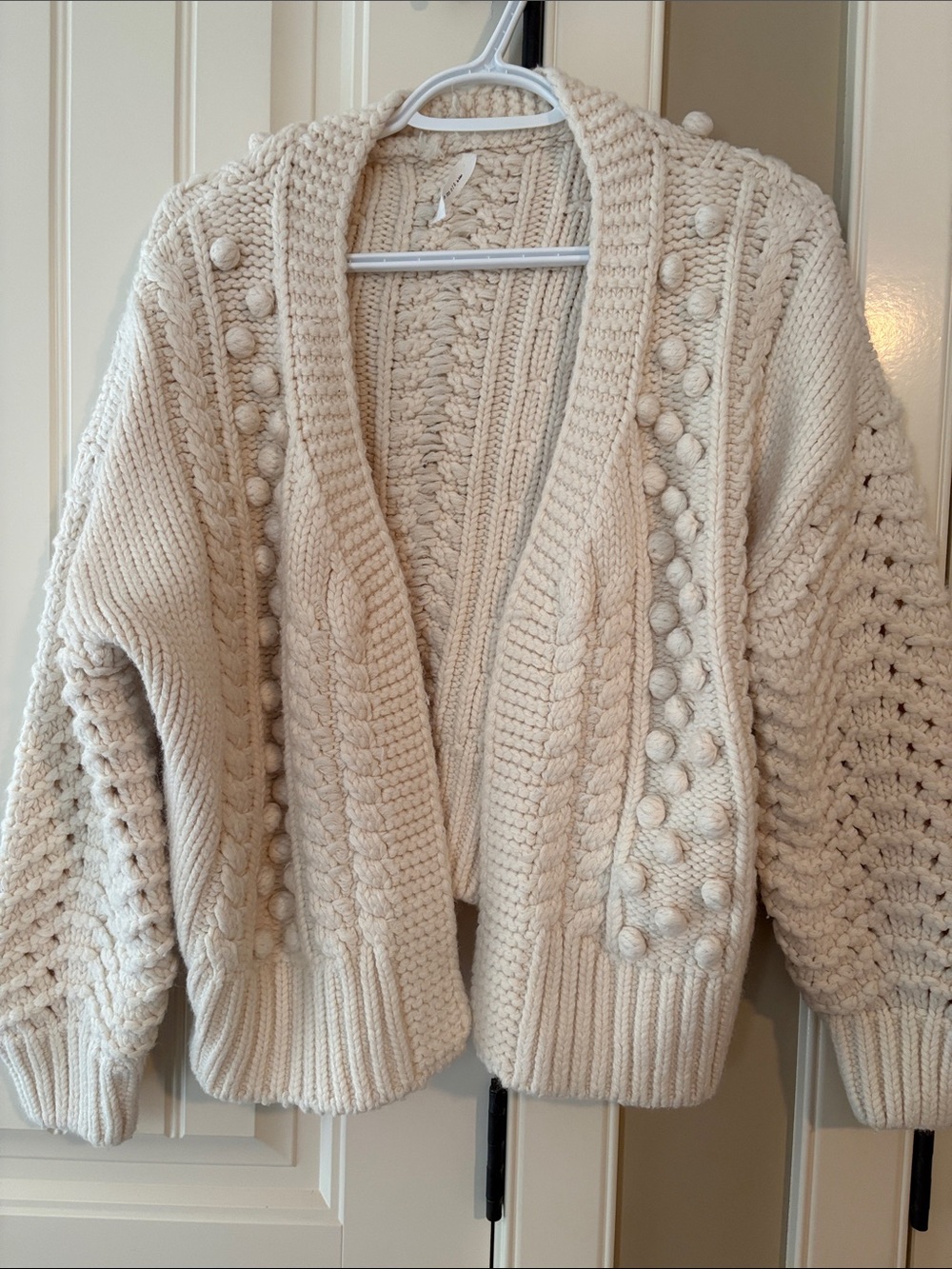 debut Cream Cable-Knit Pom-Pom Open Cardigan